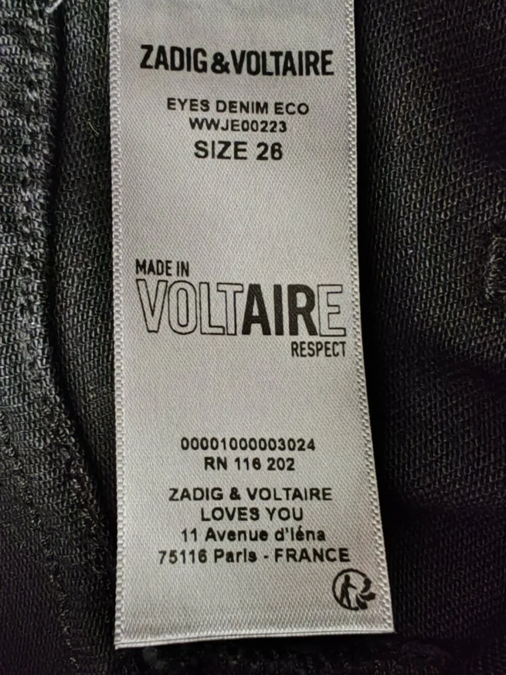 Zadig & Voltaire Eyes Denim Eco Flare Jeans Black Size 26 Cargo Pockets NWT - Picture 15 of 16